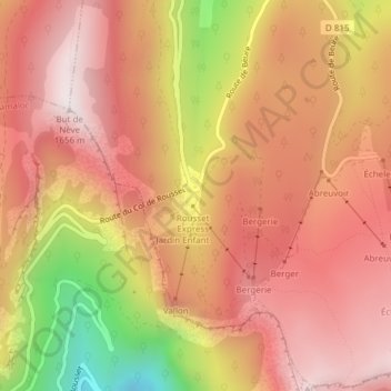 Carte topographique Col de Rousset, altitude, relief