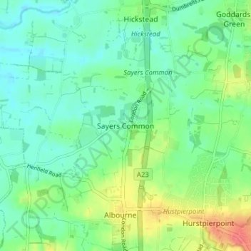 Carte topographique Sayers Common, altitude, relief