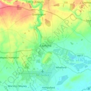 Carte topographique Fairford, altitude, relief
