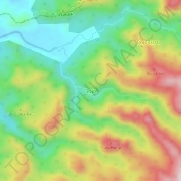 Carte topographique Bojo, altitude, relief