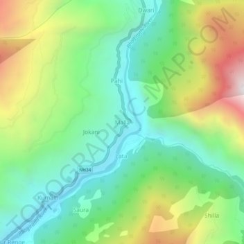 Carte topographique Malla, altitude, relief