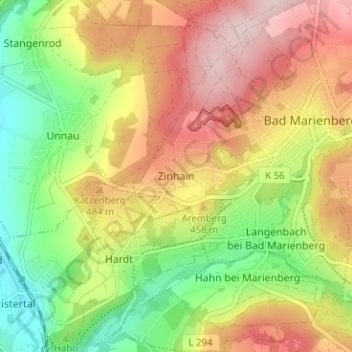 Carte topographique Zinhain, altitude, relief