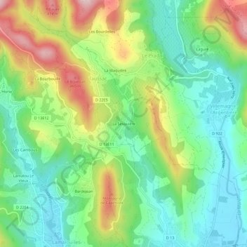 Carte topographique La Sesquière, altitude, relief