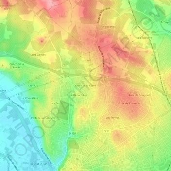 Carte topographique Croix de la Reille, altitude, relief