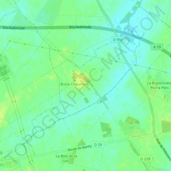Carte topographique La Butte Chaumont, altitude, relief