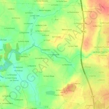 Carte topographique La Brunelais, altitude, relief