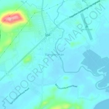 Carte topographique Bangkerohan, altitude, relief