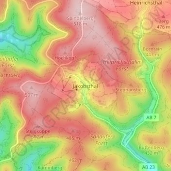 Carte topographique Jakobsthal, altitude, relief