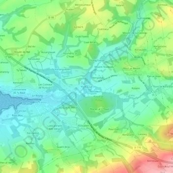 Carte topographique Pont Coat, altitude, relief