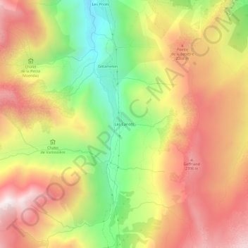Carte topographique Les Cariots, altitude, relief