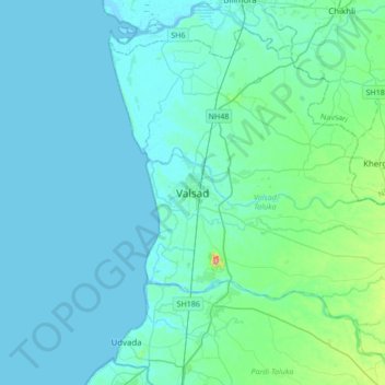 Carte topographique Valsad, altitude, relief