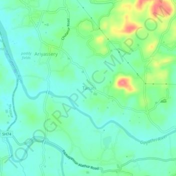 Carte topographique Tarur, altitude, relief