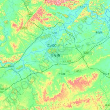 Carte topographique 崇左市, altitude, relief
