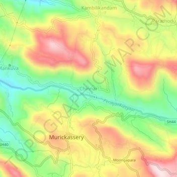 Carte topographique Chinnar, altitude, relief