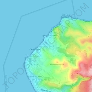 Carte topographique Boucan-Canot, altitude, relief
