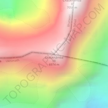 Carte topographique Chaukhamba III, altitude, relief
