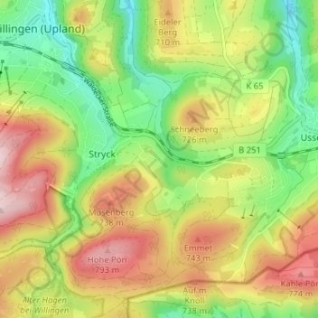 Carte topographique Wakenfeld, altitude, relief