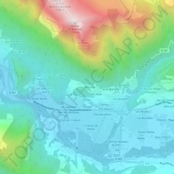 Carte topographique Sur Marcelly, altitude, relief