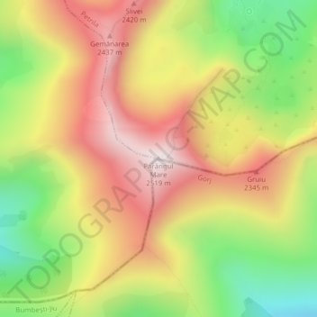 Carte topographique Parângul Mare, altitude, relief