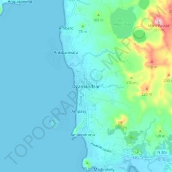 Carte topographique Dzamandzar, altitude, relief