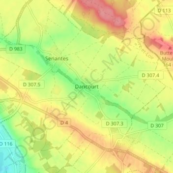 Carte topographique Dancourt, altitude, relief