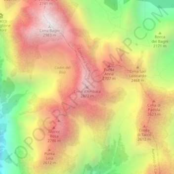Carte topographique Cima d'Ambata, altitude, relief