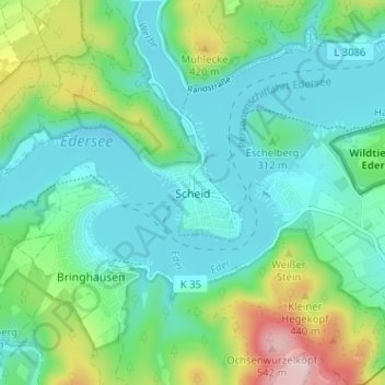 Carte topographique Scheid, altitude, relief