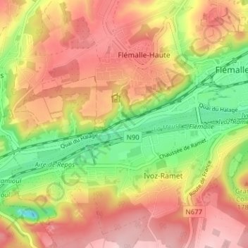 Carte topographique Chokier, altitude, relief