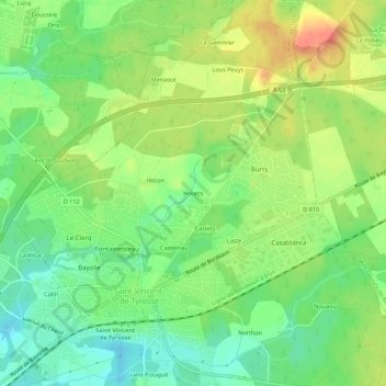 Carte topographique Hourcs, altitude, relief