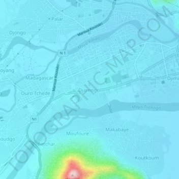 Carte topographique Djarengol, altitude, relief