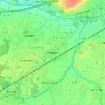 Carte topographique Westick, altitude, relief