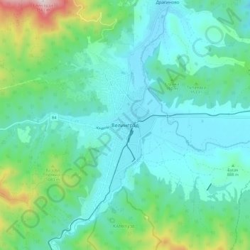 Carte topographique Velingrad, altitude, relief