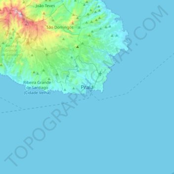 Carte topographique Praia, altitude, relief