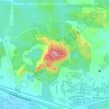 Carte topographique Bukit Lunchu, altitude, relief