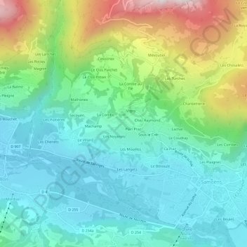 Carte topographique Champ Long, altitude, relief