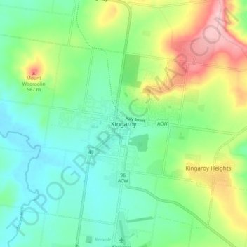 Carte topographique Kingaroy, altitude, relief