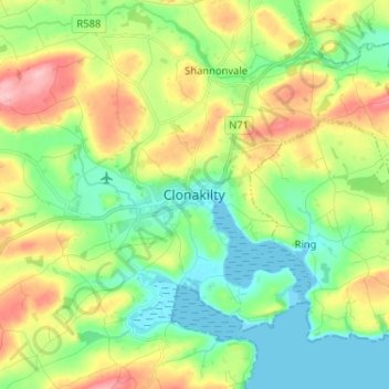 Carte topographique Clonakilty, altitude, relief