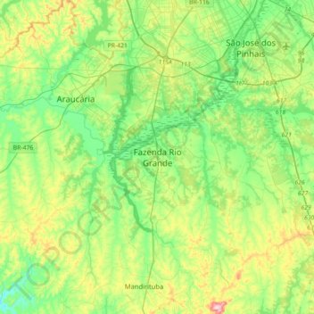 Carte topographique Fazenda Rio Grande, altitude, relief