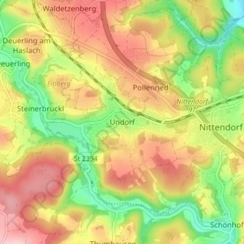 Carte topographique Undorf, altitude, relief