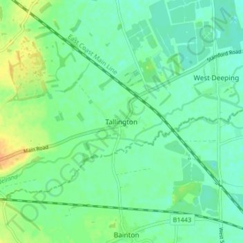 Carte topographique Tallington, altitude, relief