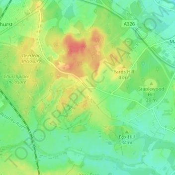 Carte topographique Long Down, altitude, relief