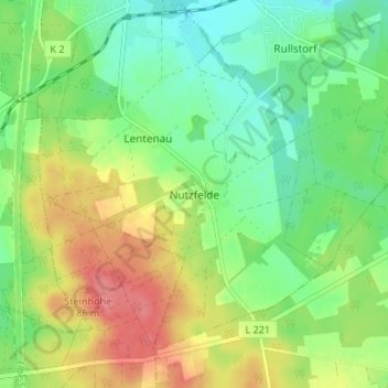 Carte topographique Nutzfelde, altitude, relief