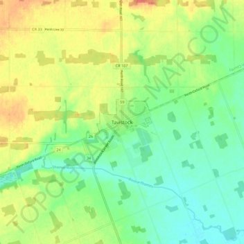 Carte topographique Tavistock, altitude, relief