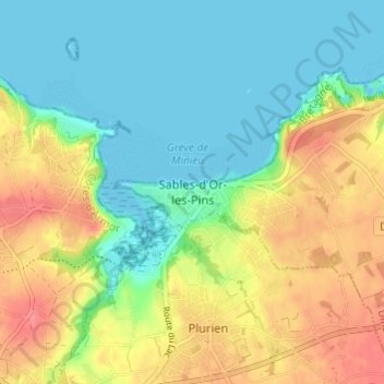 Carte topographique Sables-d'Or-les-Pins, altitude, relief