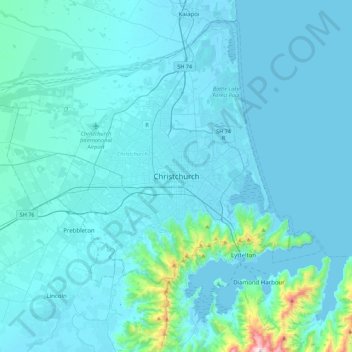 Carte topographique Christchurch, altitude, relief
