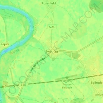 Carte topographique Zwethau, altitude, relief