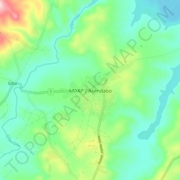 Carte topographique Asendabo, altitude, relief