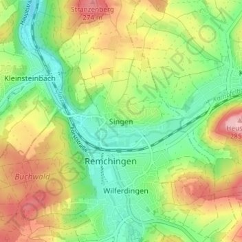 Carte topographique Singen, altitude, relief