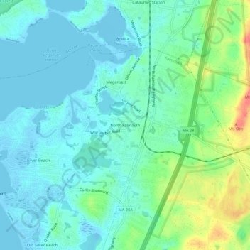 Carte topographique North Falmouth, altitude, relief