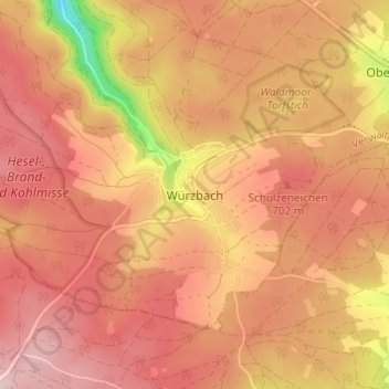 Carte topographique Würzbach, altitude, relief